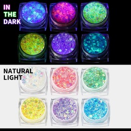 Gel de glitter fluorescente para rostro y cuerpo 6 colores purpurina luminosa con efecto brillo en la oscuridad UV, autoadhesivo, maquillaje para carnaval, Halloween, fiesta y festival