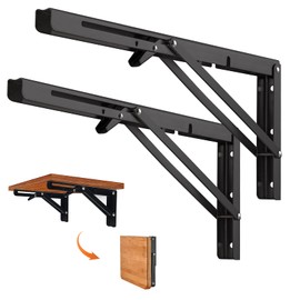 Quanerba Pack of 2 Folding Shelf Brackets 12in (Max Load 132lb) Heavy Duty Outdoor, Shelf Brackets & Supports, Folding Hinge for Home, Kitchen, Office, Grill