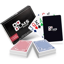 LM$ Poker Cards Plastic Professional 4 Corner Signs 4 Colours with Cut Card - [2 x] High-Quality Poker Cards 54 Sheets - Waterproof and Sturdy Playing Cards in Double Pack - Plastic Cards with Jumbo