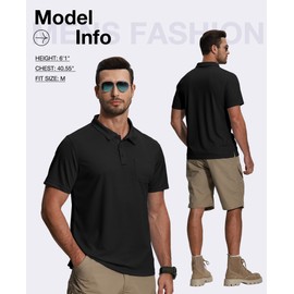 ZITY 5 Pack Polo Shirts for Men with Pocket Dry Quickly Short Sleeve Athletic Outdoor Work Collared Shirts XL Black