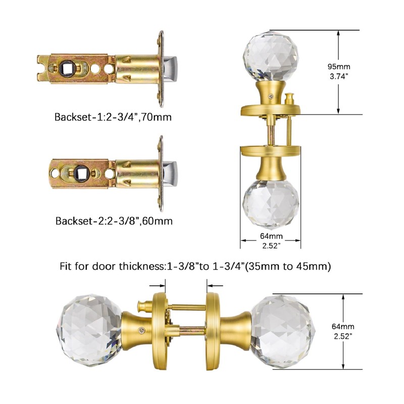 CLCTK Crystal Glass Door Knobs Interior with Lock, Privacy Bathroom