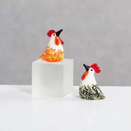 NaneTidy 2pcs Glass Rooster Chicken Figurines Mini Glass Chicken Paperweight Glass Animals Christmas Home Decor