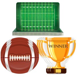 Naozinebi 45PCS Football Party Paper Plates Sports Party Decorations Touchdown Trophy Shaped Disposable Dessert Plates Rugby Tableware Dinnerware for Boys Kids Game Day Superbowl Birthday Supplies