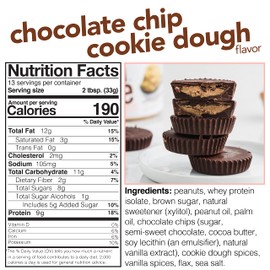 Nuts ‘N More Chocolate Chip Cookie Dough Peanut Butter Spread - High Protein, Low Carb, Low Sugar, Gluten Free, Non-GMO, All-Natural Nut Butter Snack (15oz Jar)