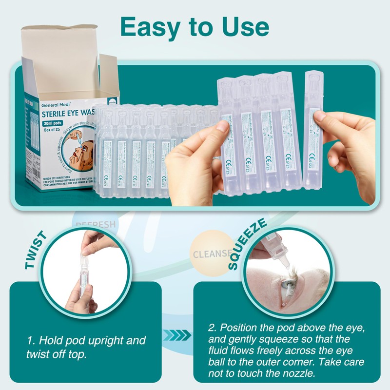 General Medi Eye Wash - Sterile Saline Solution 20ml/0.9% (Pack