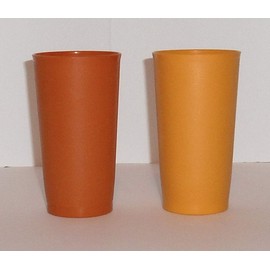 Vintage Set of 2 Harvest Orange & Yellow Gold Tupperware Tumblers 12 Ounces