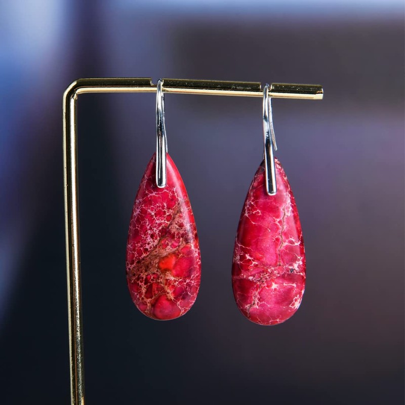 NUZUJX Imperial Jasper Stone Drop Earrings for Women Geometry Leaf