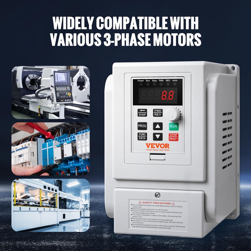 VEVOR VFD 3HP, 2.2KW, 10A, 1 Phase 220V-240V Input to