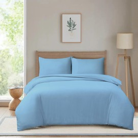 Hadi London Microfibre Duvet Cover Set Single Double King Soft Breathable Brushed Bedding Set Quilt Cover with 2 Matching Pillowcase (Sky Blue, Double)