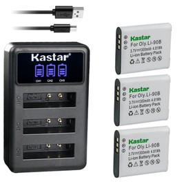 Kastar 3 Pack Battery and Triple Charger Compatible with Olympus Li-90B Li-92B Battery, LI-90C UC-90 Charger, Olympus Stylus XZ-2, XZ-2 iHS, Stylus SP-100EE, OM System Tough TG-6, Tough TG-7 Camera