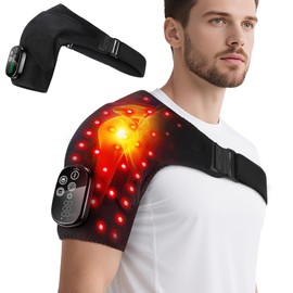 Heated Shoulder Support with Vibration & Red Light Therapy, 3 Intensity Levels + 4 Temperature Levels, Wireless Shoulder Massager with 5000 mAh, Shoulder Massage Device with Heat, Gift for Father