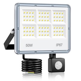 LAMLAMCK LED Spotlight with Motion Sensor Outdoor - 50 W 5000 LM 6 in 1 Light Board LED Headlight with Motion Sensor IP67 Waterproof 7000 K Cool White Floodlight Outdoor for Garden, Yard, Garage
