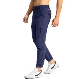 Pinkbomb - Pantalones cargo de senderismo para hombre con 7 bolsillos, ajuste ajustado, elásticos, pantalones de trabajo para golf, Azul marino, X-Small