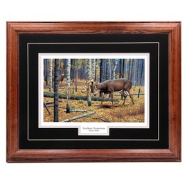 NorthernPromotionsLLC Deer Wall Art Hunting Decoration, Hardwood Picture Frame - Wildlife Print Painting Decor - Dark Oak Frame, Black Mat, Ready to Hang - Territorial Grounds Cynthie Fisher 17x21