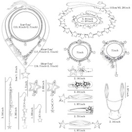 NEWITIN 20 Pieces Star Jewelry Set for Women Fashion Costume Jewels Pendant Star Necklace Bracelet Waist Chian Belt Hair Clip Earrings Silver Jewelry Set for Women
