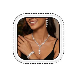 Unicra Silver Wedding Jewelry Sets Rhinestone Necklace Earrings Bracelet Set Prom Formal Costume Jewelry for Women and Brides (Silver)