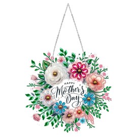 Mother's Day Flowers DIY PVC Diamond Art Painting Wreath Kits Special Shaped Rhinestone Diamond Art Window Pendants Home Garden Wall Hanging Kits (Single Side Point Drill) (#33-Flowers)