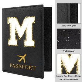 Passport Holder for Travel Essentials for Women Initial Luggage Tags for Suitcase PU Leather Passport Cover International Travel Must Haves Cute Passport Wallet Waterproof Case Name Tag for Luggage M