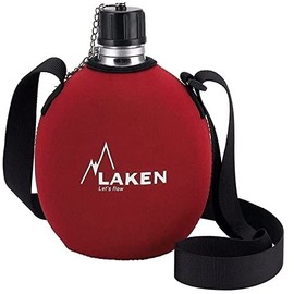 LAKEN Clasica 1 Litre Water Canteen, Aluminum Camping Bottle with Neoprene Pouch and Strap, Narrow Mouth, Leak Proof, BPA Free, Red