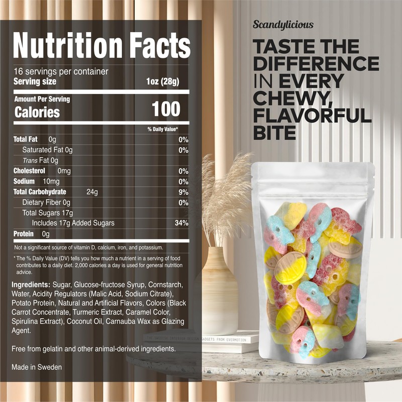 Bubs Swedish Candy Mix (1 LB, Fruity, Sour, Sweet, Dizzy)