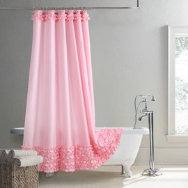 MVSUTA Ruffled Pink Modern Polyester Fabric Shower Curtain,Solid Waterproof Decoratived Farmhouse Shower Curtains for Bathroom,72" W x Extra High 78" L