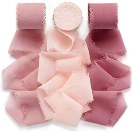 Handmade Fringe Chiffon Ribbon, 3 Rolls Silk and Rose Pink Cotton Linen With Frayed Edges, Craft Fabric, Cloth, Colorful, 4cm x 5m