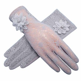 CUSMA Women's Tanning Gloves, Lace, Smartphone Compatible, UV Protection, Cooling Gloves, Flower Included, Thin, Breathable, UV Protection, Moisturizing Protection, Anti-Slip, Fingerprint, Five-finger