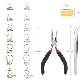 POTUANOT 2000 Pcs Jump Rings Kit,Open Jump Ring,Needle Nose Plier and Tweezer for Jewelry Making Supplies and Necklace Repair(Silver and Gold,4mm - 10mm)