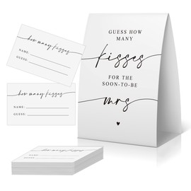 OXEDP Guess How Many Kisses Bridal Shower Game (1 Sign + 50 Cards), Minimalist Bridal Shower Games, Bachelorette Guessing Game, Kisses in The Jar Sign -GHMK01