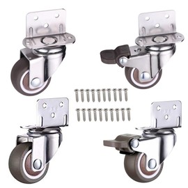 4 Pack 1.5 Inch Small L-Shaped Plate Swivel Caster Combo, TPR Rubber Wheel Metal Housing Caster L-Shape Side Mount Plate for Furniture, 120Lbs/54Kg Load Capacity - 2 Swivel 2 Swivel w/Brake
