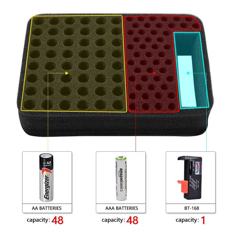 Battery Organizer Storage Box Case Holder for 48 x AA,