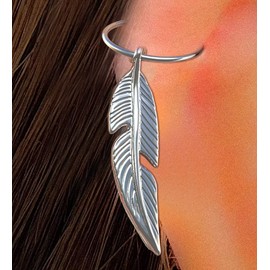 Cartilage Earring Feather hoop Sterling Silver Earrings, Silver Tribal Helix Hoop piercing Feather Hoop