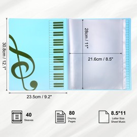 MECCANIXITY Sheet Music Folder 40 Sleeves Display 80 Pages Spiral Binder Organizer, Letter Size 8.5 x 11 Paper A4 Documents Storage Holder Bag for Concert Choirs (Blue)