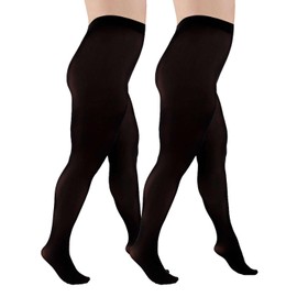 Aurellie Women's opaque plus size black tights 60 Denier 2 pairs