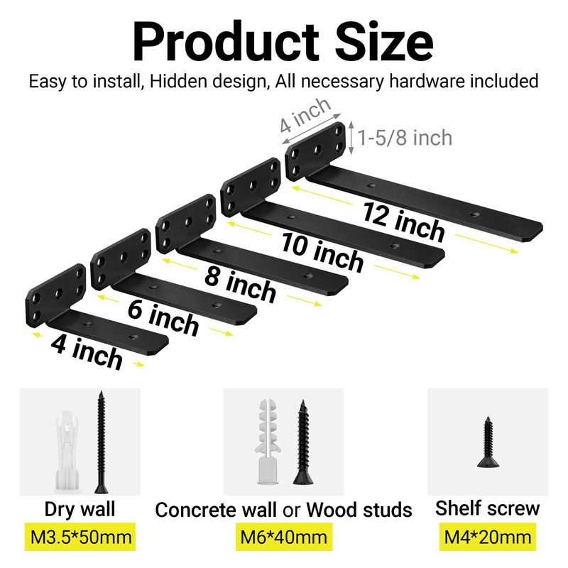 SKYSEN 4 Pack 10" Floating Shelf Bracket, Shelves Brackets, Wood