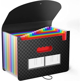 Accordian File Organizer 12 Pockets - Expanding File Folder Expandable Cover,Portable Filing Box,Desktop Accordion Folders,Plastic Colored Paper Document Paperwork Receipt Organizer(A4/Letter Size)