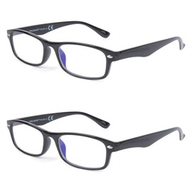 EYE ZOOM 2 Pack Rectangular Plastic Blue Light Blocking Reading Glasses, Black +1.50