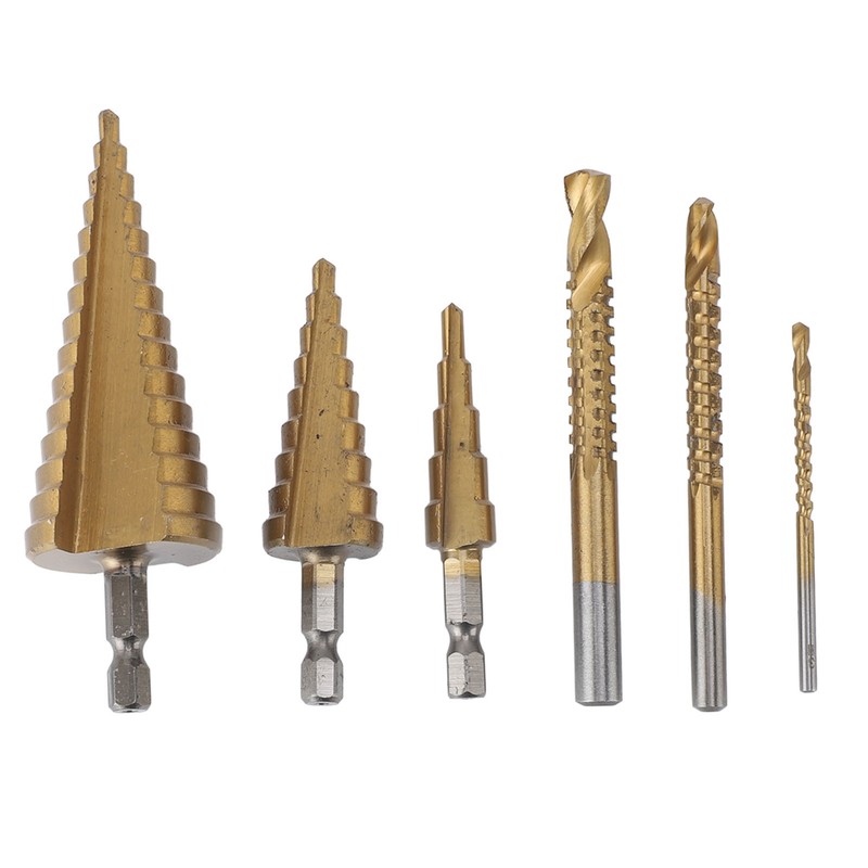 6PCS Step Drill Bit Set Hex Shank Electric Step Drill