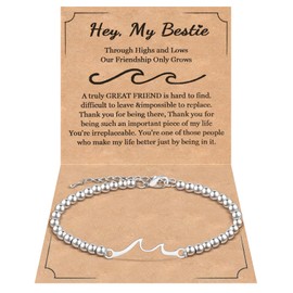 QianSiLi Bestie Gifts Women Silver Beaded Bracelets for Women Wave Silver Charm Bracelet Christmas Valentines Day Birthday Gifts for Women Teens