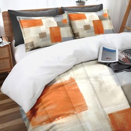 Culudea Beige Grey Abstract Painting Comforter Set Queen Size Bedding Set Orange Gray Contemporary Includes Comforter & Pillowcase Bedding for All Seasons Kids and Adults Bedroom Bed Decor