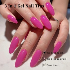 Hot Pink Press on Nails - 24Pcs Almond False Nails Solid Color - Long Press on Nails Glossy - Full Cover Fake nails Almond Stiletto Stick on nails for Women DIY Nail Art