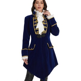 SUPLEAP Womens Steampunk Medieval Victorian Gothic Tailcoat Masquerade Costume Jacket Pirate Frock Coat(Blue, Small)