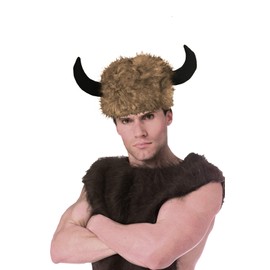 shoperama Faux Fur Hat with Buffalo Horns Viking Faun Aries Fur Cap Cosplay Fantasy JGA Costume Accessory