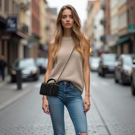 M-ioi-M Soft Lambskin Small Purse Genuine Leather Mini Crossbody Bag for Women with Gold Chain Strap, Quilted Top-Handle Shoulder Handbag, Classy Designer Dressy Evening Purse, Vanity Case Bag(Black)