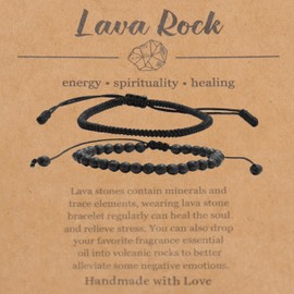 Iborov Natural Lava Stone Healing Bracelet Tibetan Braided Style with Adjustable Rope String & Protective Energy Jewelry Gift for Womens & Men