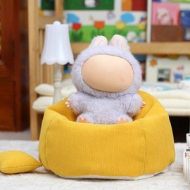 Mini Sofa with Pillows for Doll Bed, Soft Mini Bean Bag for 17cm Dolls, Dollhouse Furniture Lazy Chair for Doll Seat, Accessories for Doll Fans Collectors (Yellow)