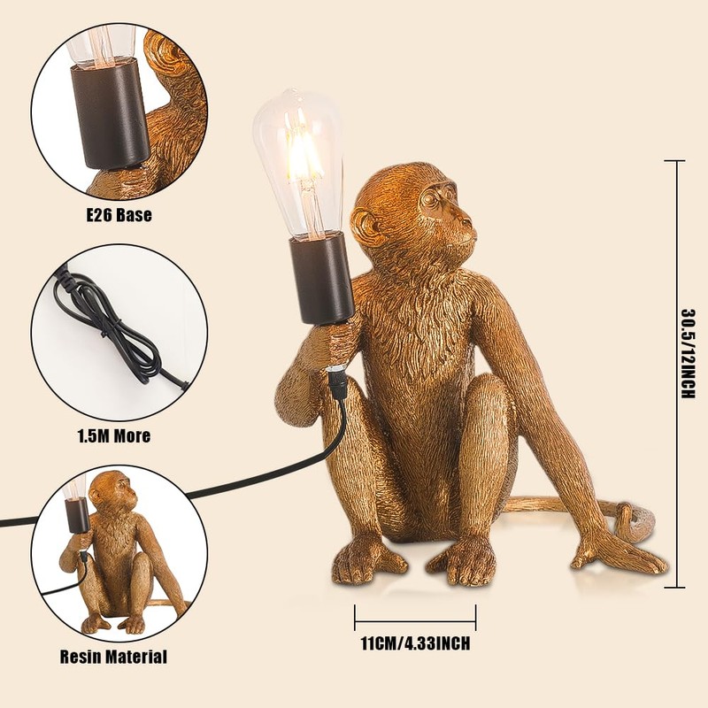 TONGNIDA Bedside Table Lamps for Bedroom Monkey Cute Animal Lamp,Gold