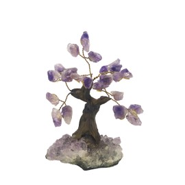 Natural Crystal Tree Decor, Desk Decor with Amethyst Crystal Chakra Stones, Gemstone Tree with Crystals and Healing Stones, Purple, Small, 3.5-Inches Tall - Nature’s Decorations