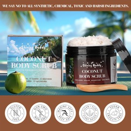Shining Buddy Coconut Body Scrub Exfoliator with Natural Ingredients Exfoliating Body Scrub for Women，Pure Oils and Dead Sea Salt Minerals，Moisturizing and Nourishing Skin(16.9oz)