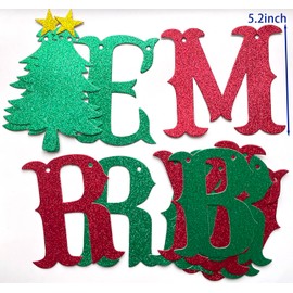 Runhiskii Merry Birthday Banner, Red Green Glittery Christmas Birthday Bunting Banner, Merry Christmas Happy Birthday Banner for Christmas Birthday Party Decorations